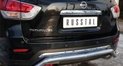 Защита заднего бампера (Ø63 мм волна, нержавейка) Russtal Nissan Pathfinder R52 дорестайлинг (2012-2017)