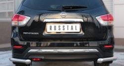 Защита заднего бампера (Ø63 мм уголки, нержавейка) Russtal Nissan Pathfinder R52 дорестайлинг (2012-2017)