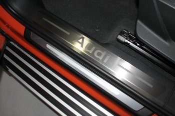 6 199 р. Накладки на пластиковые пороги (4 шт.) ТСС Тюнинг  Audi Q3  F3 (2018-2022) (лист шлифованный надпись Audi). Увеличить фотографию 1