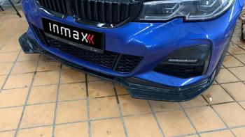 Накладки на сплиттер переднего бампера M-Perfomance (бумеранги) BMW 3 серия G20 седан (2018-2022)  (цвет: черный глянец)