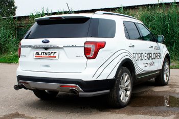 6 999 р. Защита заднего бампера Slitkoff (d76 мм, уголки)  Ford Explorer  U502 (2017-2019) (Сталь с полимерным покрытием. Цвет: чёрный). Увеличить фотографию 1