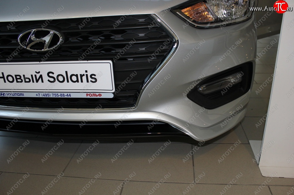 4 999 р. Накладка на передний бампер АвтоКрат  Hyundai Solaris  2 (2017-2020) (Неокрашенная)