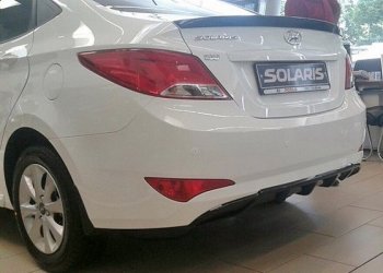 3 899 р. Накладка на задний бампер АвтоКрат  Hyundai Solaris  1 седан (2014-2017) (Неокрашенная). Увеличить фотографию 2