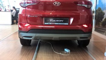 5 649 р. Накладка на задний бампер АвтоКрат  Hyundai Tucson  3 TL (2015-2018) (Неокрашенная). Увеличить фотографию 1