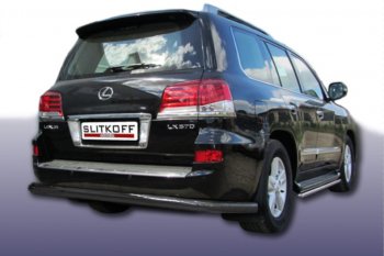 13 249 р. Защита заднего бампера Slitkoff (Ø 76 мм)  Lexus LX  570 (2012-2015) (Сталь с полимерным покрытием. Цвет: черный). Увеличить фотографию 1
