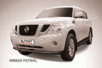 9 949 р. Защита переднего бампер Slitkoff  Nissan Patrol  6 (2010-2014) (Цвет: серебристый). Увеличить фотографию 1