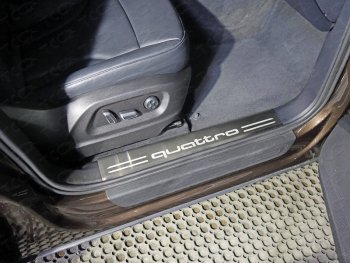 8 199 р. Накладки на пластиковые порожки салона (нержавейка, 4 шт.) ТСС Тюнинг  Audi Q5  8R (2008-2017) (лист шлифованный надпись QUATRO). Увеличить фотографию 1