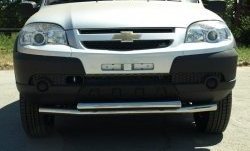 3 699 р. Двойная защита переднего бампера из труб диаметрами по 63.5 мм Металл Дизайн  Chevrolet Niva  2123 (2009-2020), Лада 2123 (Нива Шевроле) (2009-2021) (Сталь с покрытием, цвет серебристый). Увеличить фотографию 1