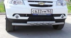 4 549 р. Двойная защита переднего бампера из труб диаметром по 63.5 мм с защитой картера Металл Дизайн  Chevrolet Niva  2123 (2009-2020), Лада 2123 (Нива Шевроле) (2009-2021) (Сталь с покрытием, цвет серебристый). Увеличить фотографию 1