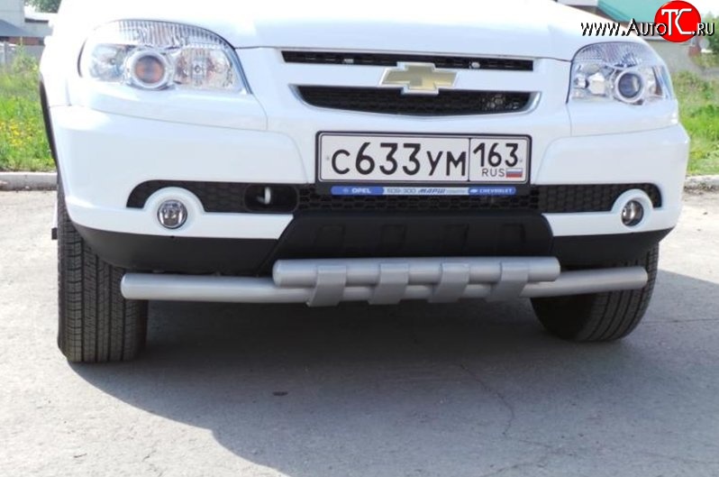 4 549 р. Двойная защита переднего бампера из труб диаметром по 63.5 мм с защитой картера Металл Дизайн  Chevrolet Niva  2123 (2009-2020), Лада 2123 (Нива Шевроле) (2009-2021) (Сталь с покрытием, цвет серебристый)