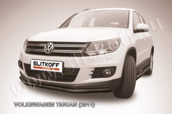 6 799 р. Защита переднего бампер Slitkoff  Volkswagen Tiguan  NF (2011-2017) (Цвет: серебристый). Увеличить фотографию 1