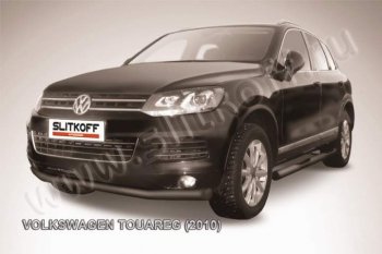 9 849 р. Защита переднего бампер Slitkoff  Volkswagen Touareg  NF (2010-2014) (Цвет: серебристый). Увеличить фотографию 1